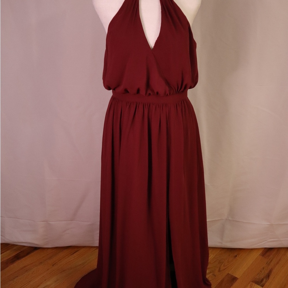 Elegant Burgundy Halter Maxi Dress